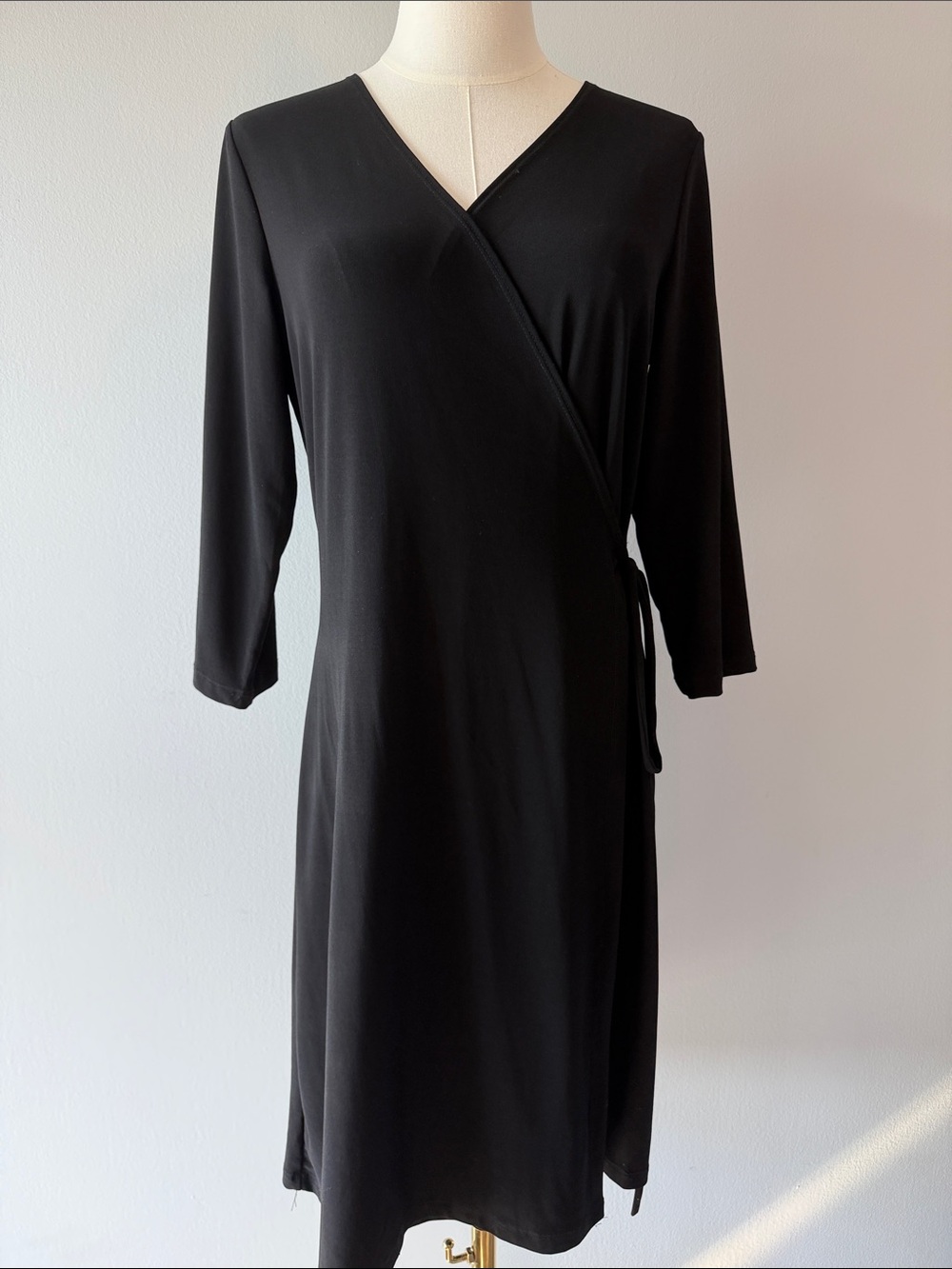 attention Black Wrap Midi Dress with Side Tie